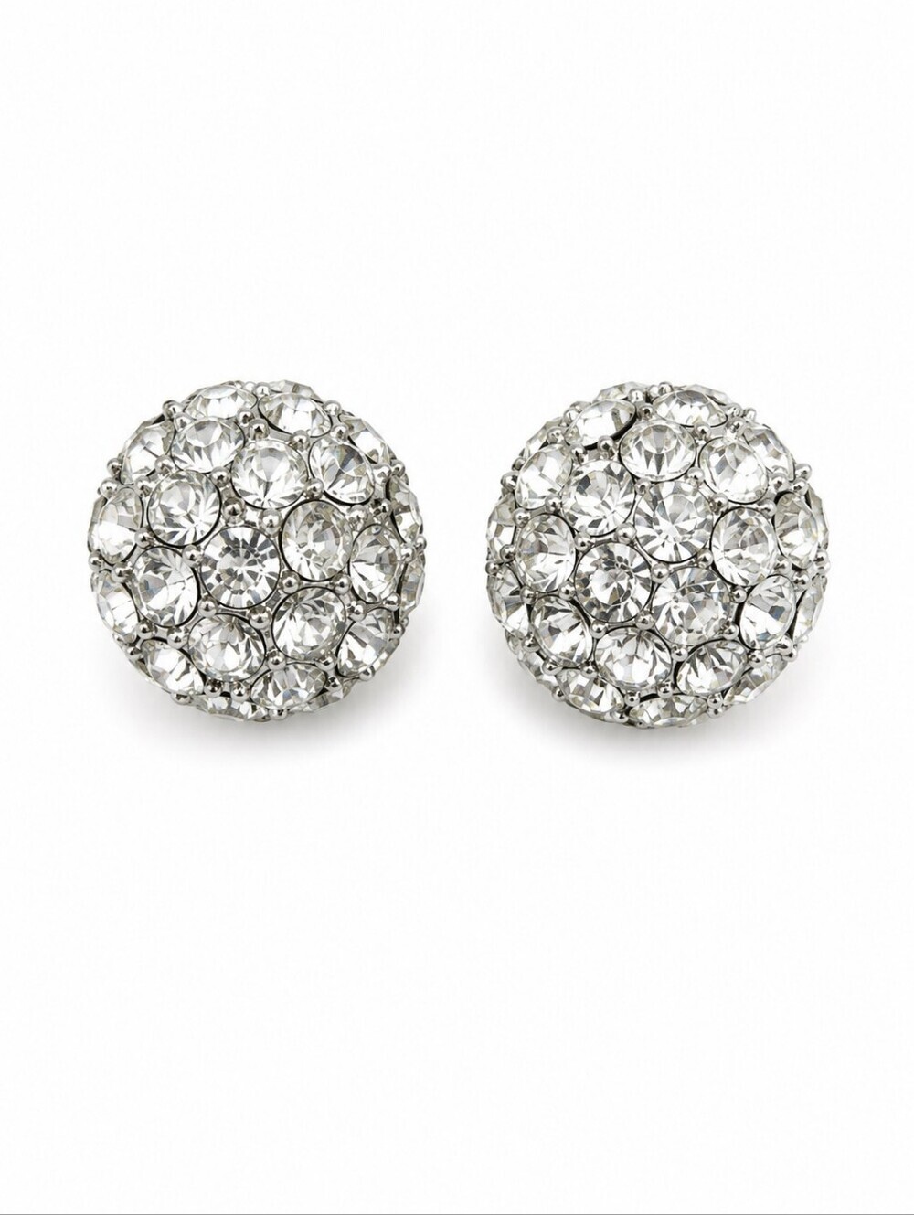 Vintage Large Rhinestone Ball Formal Bridal Post Earrings